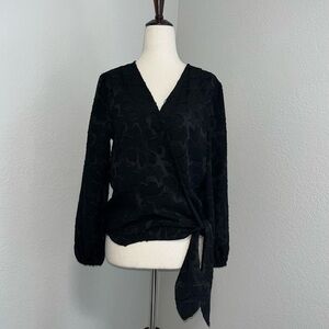 Madewell Floral Jacquard Side-Tie Wrap Top in Black